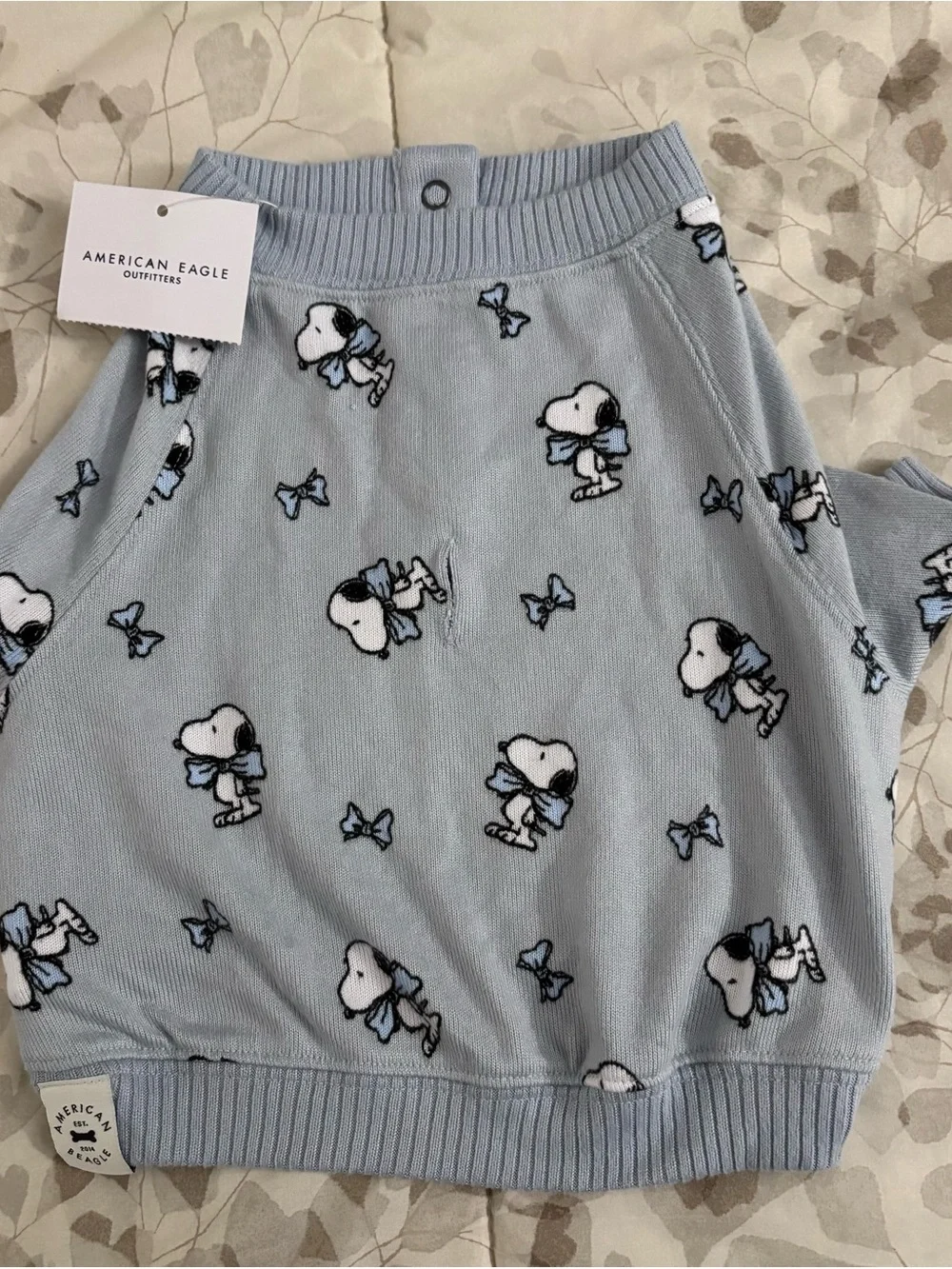 American Eagle Outfitters Light Blue Snoopy Print Cowl Sweater